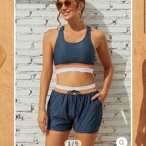 Trendy sea fancy deep blue swimsuit